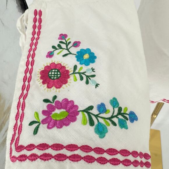 Y2K Vintage Willi Smith Peacock Flower Embroidered Linen Tunic Sz M Boho Coastal - Picture 7 of 8